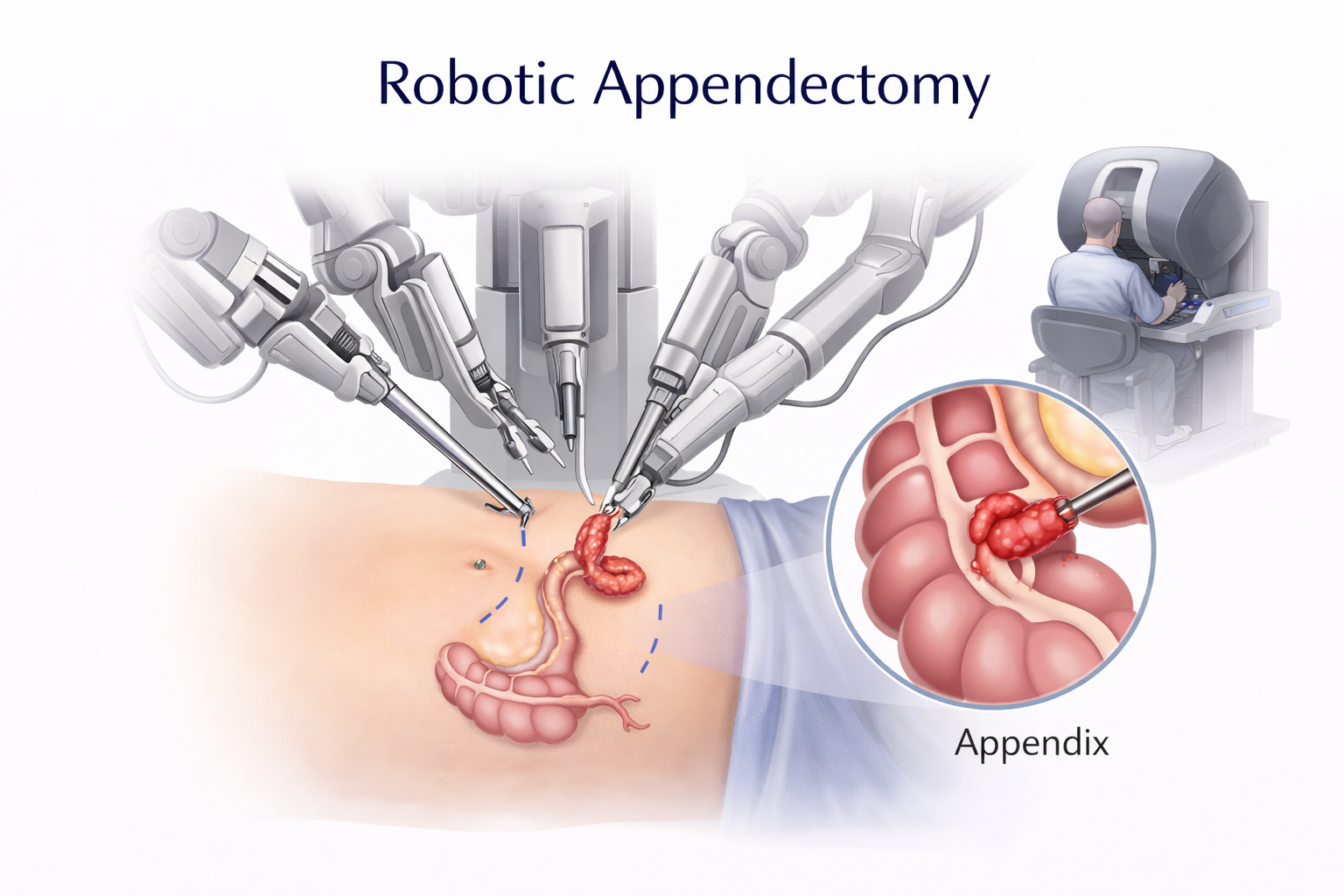 robotic appendectomy procedure showing advanced minimally invasive appendix removal using robotic surgery system