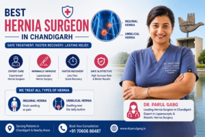 Best Hernia Surgeon in Chandigarh – Dr. Parul Garg providing advanced laparoscopic and robotic hernia surgery for safe treatment, faster recovery and lasting relief.