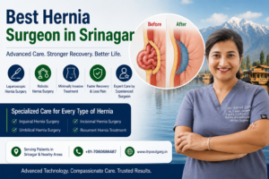 Best Hernia Surgeon in Srinagar Dr. Parul Garg offering advanced laparoscopic hernia surgery, robotic hernia repair and minimally invasive hernia treatment.